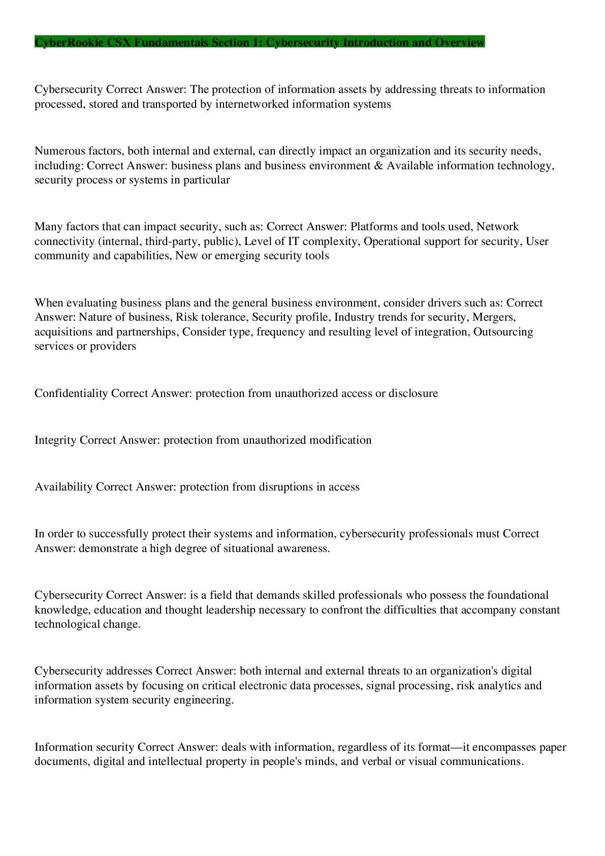 Preview of CyberRookie CSX Fundamentals - Section 1: Cybersecurity Introduction and Overview
